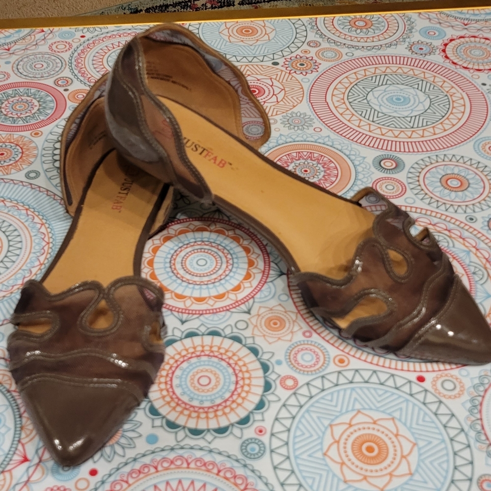 Khaki (brown) "JustFab" Patent Leather and Mesh Flats